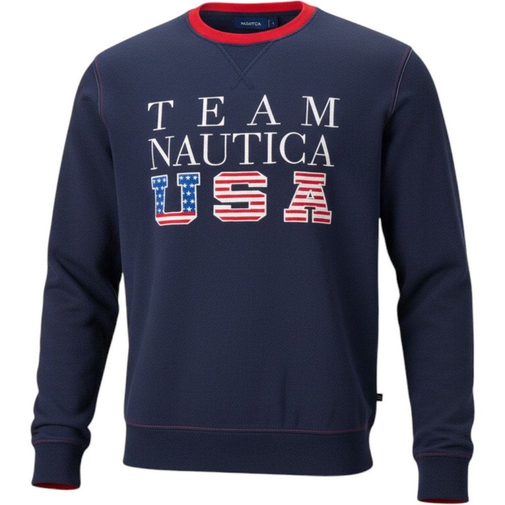 Nautica Mens Team Nautica USA Sweatshirt Navy Blue XL Graphic Pullover V-Stitch